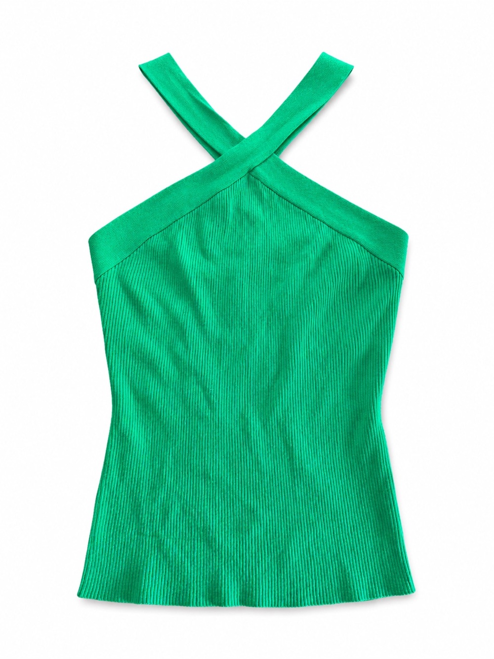 Staccato Green Ribbed Crisscross Halter Top | Medium